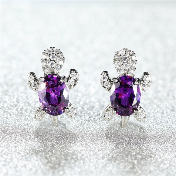 “Just Keep Swimming” Turtle Ocean Diamond Studs - Picture 2 of 10
